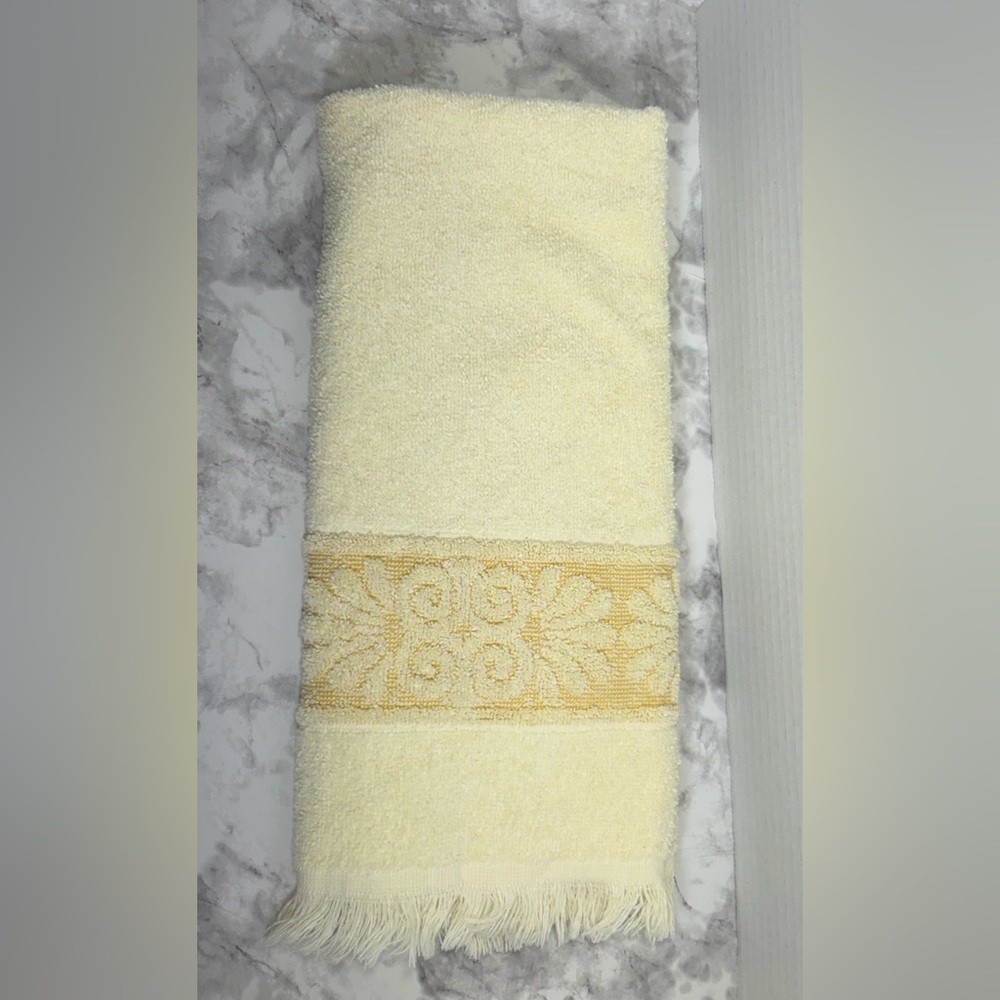 2 for $30 Soft Yellow/ivory Decorative Bath Towel with Woven Border